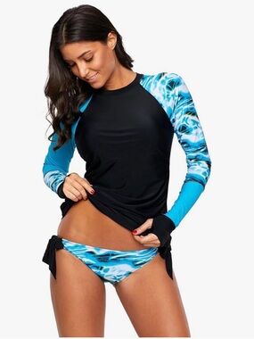 Long Sleeve Rash Guard & Bikini Bottom Swim Tankini Set SZ Large